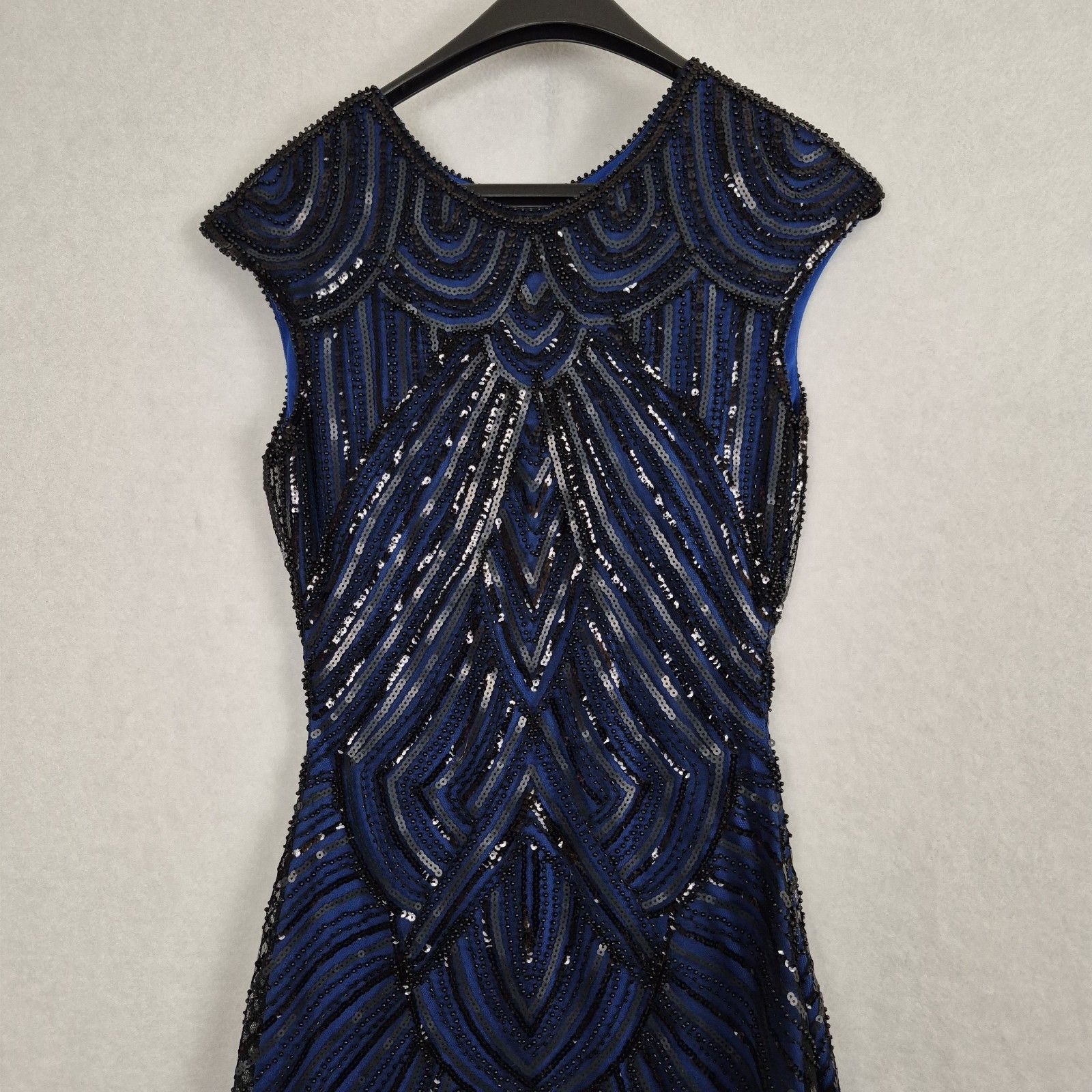 Ladies 1920s Roaring 20s Flapper Gatsby Blue Black Sequins Dress Small Fringe. — image 2 of 8